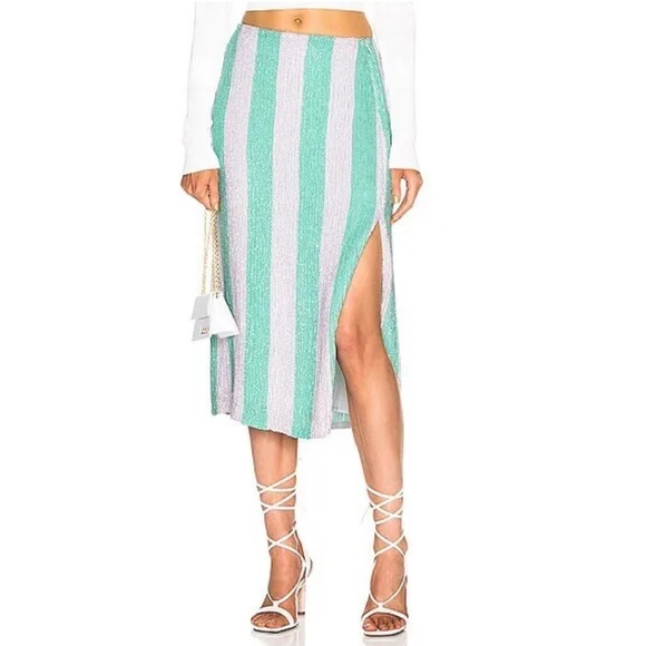 Retrofete Veronica Skirt Mint Stripes Green White Sequin NWT - Picture 3 of 7
